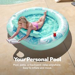 Inflatable Pool Float Lounge Round Suntan Tub Floatie for Adults, 72" x 65" Cyan