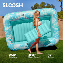 SLOOSH Inflatable Tanning Pool Lounger Float for Adults, Cyan White XL