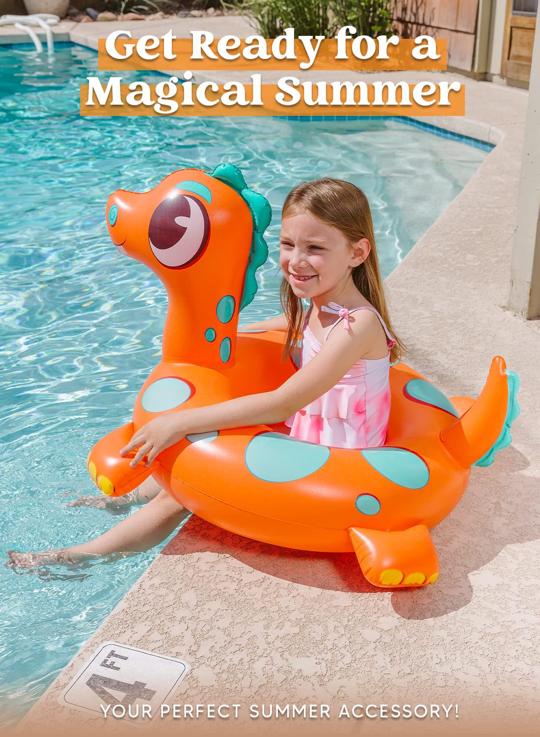 SLOOSH-3 Pcs Donuts with Glitters Pool Floats / Dinosaur & Sea Turtle & Dolphin Pool Rings