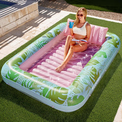 SLOOSH Inflatable Tanning Pool Lounger Float, 85" x 57" Cyan Pink XL