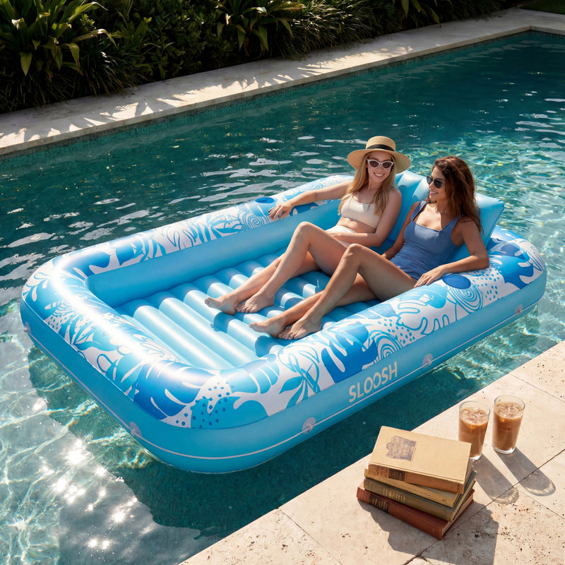 SLOOSH Inflatable Tanning Pool Lounger Float, Cyan Pink XL, 85