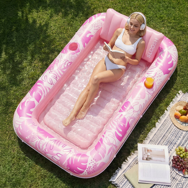 SLOOSH Inflatable Tanning Pool Lounger Float, Pink-L, 70