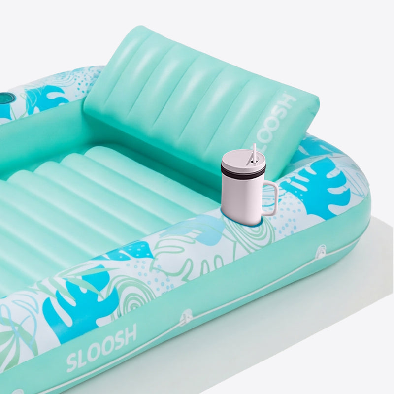 SLOOSH Inflatable Tanning Pool Lounger Float, Cyan White L, 70” x 46”