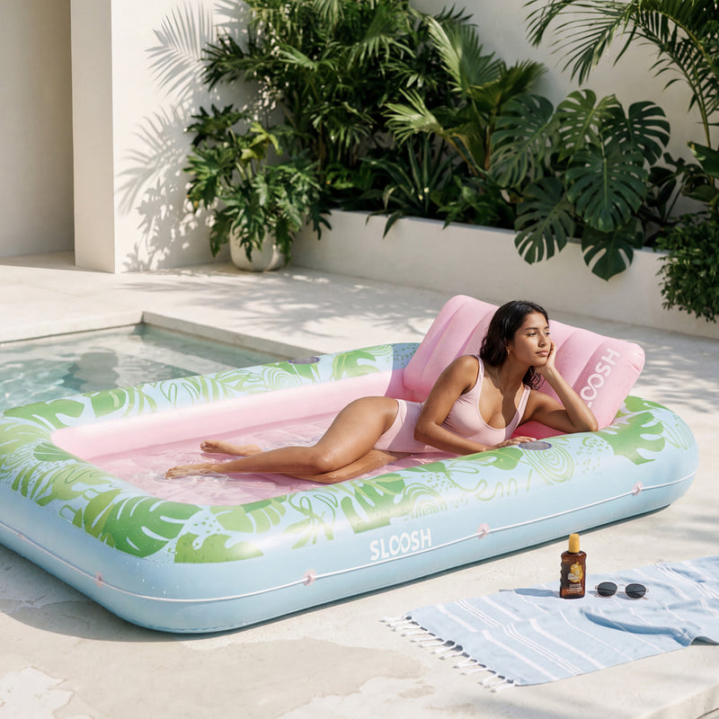 SLOOSH Inflatable Tanning Pool Lounger Float, Cyan Pink XL, 85