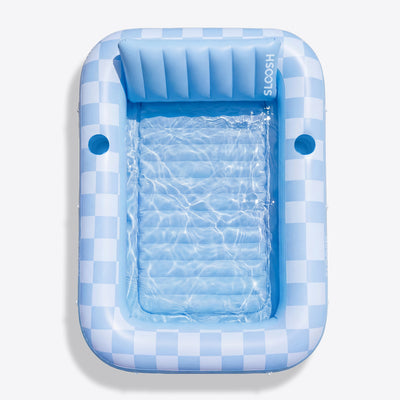 SLOOSH Inflatable Tanning Pool Lounger Float, Blue Checker, 70" x 46"