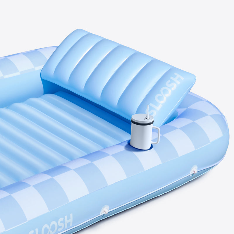 SLOOSH Inflatable Tanning Pool Lounger Float, Blue Checker, 70