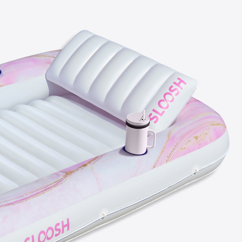 SLOOSH Inflatable Tanning Pool Lounger Float, Pink Marble, 70