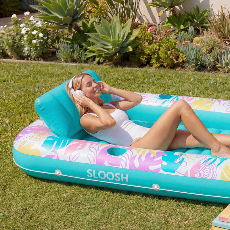 SLOOSH Tropical Leaves Inflatable Tanning Pool, Tropical Blue, 85