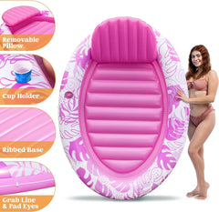 Inflatable Pool Float Lounge Oval Suntan Tub Floatie for Adults,70" x 50" Pink