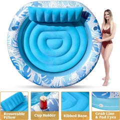 Inflatable Pool Float Lounge Round Suntan Tub Floatie for Adults, 72" x 65" Pink
