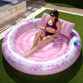 Inflatable Pool Float Lounge Round Suntan Tub Floatie for Adults, 72" x 65" Pink