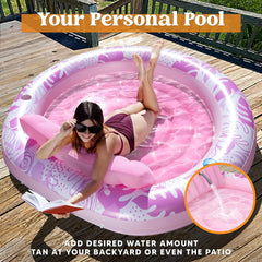 Inflatable Pool Float Lounge Round Suntan Tub Floatie for Adults, 72" x 65" Pink