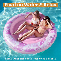 Inflatable Pool Float Lounge Round Suntan Tub Floatie for Adults, 72" x 65" Pink