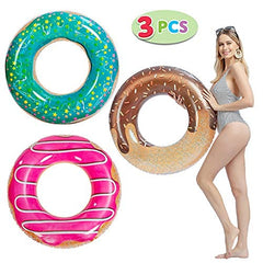 SLOOSH-3 Pcs Donuts with Glitters Pool Floats / Dinosaur & Sea Turtle & Dolphin Pool Rings