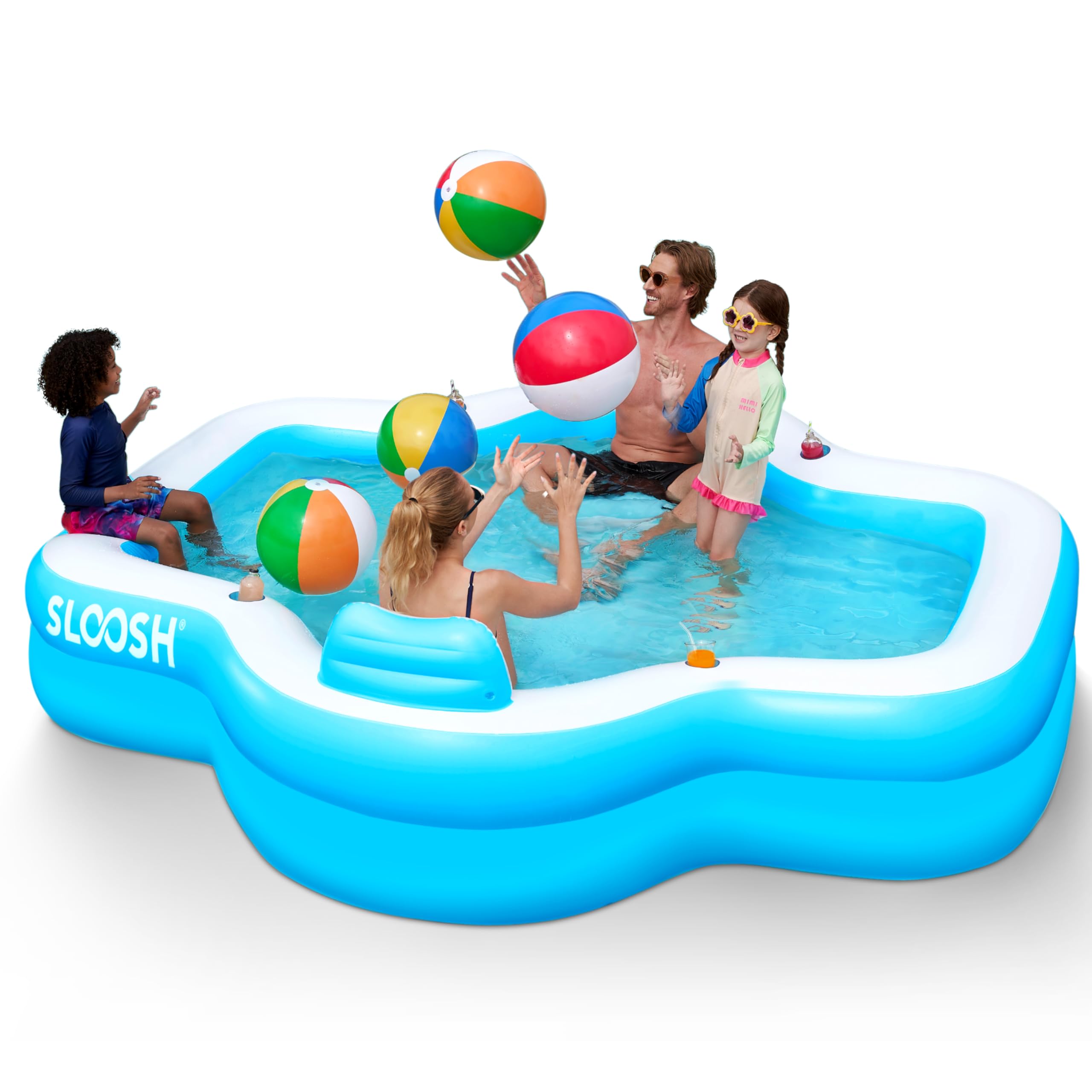 Inflatable Swimming Pool with Seats, 120" x 101" x 26"
