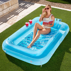 SLOOSH Inflatable Tanning Pool Lounger Float,  70" x 46", Blue-L