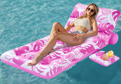 Adjustable Backrest Pool Floats - Tropical Leaves Pool Lounger Floaties Adults with Cup Holders