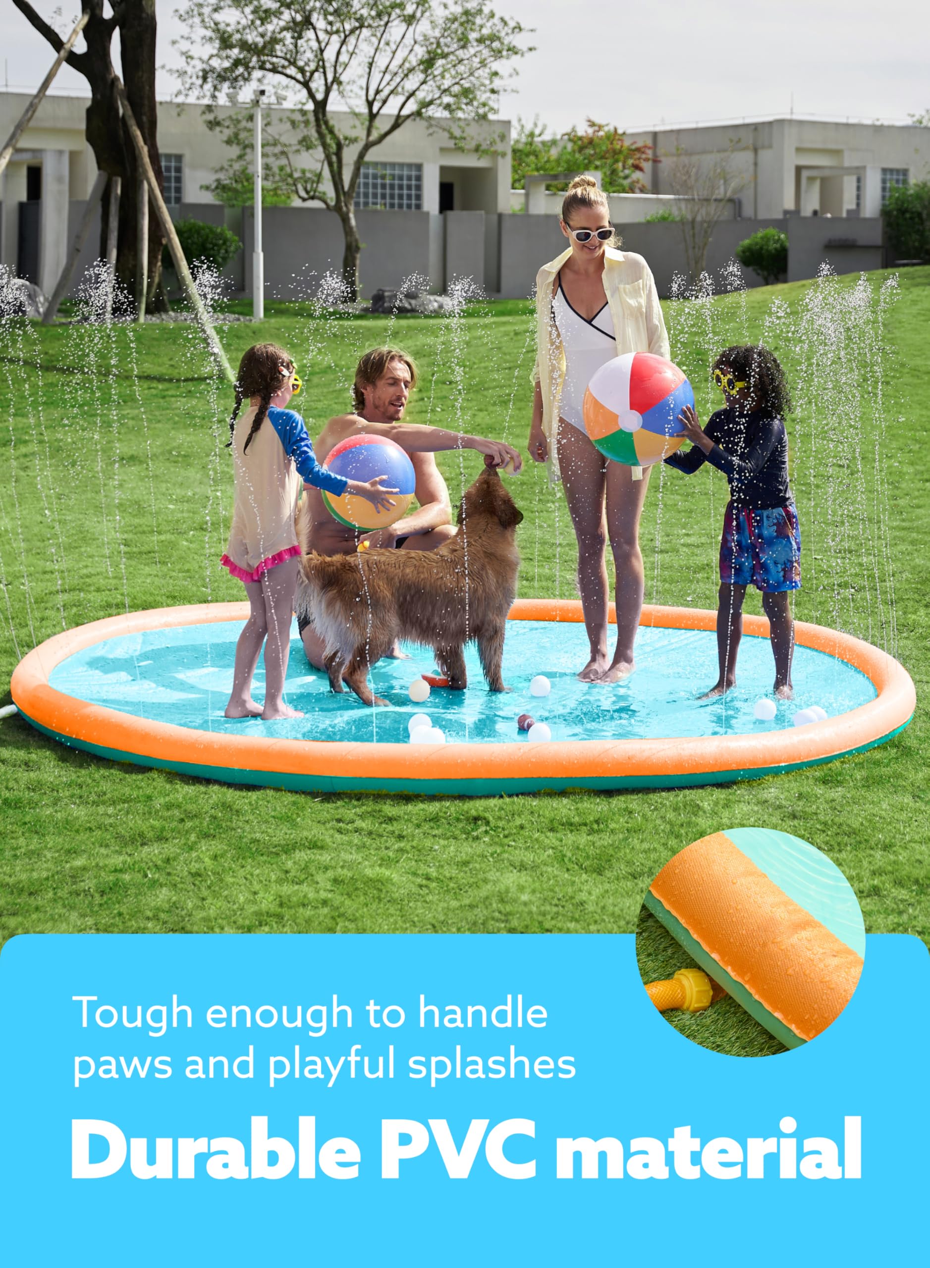 SLOOSH Non-Slip Splash Pad Sprinkler, 10ft, Orange&Blue