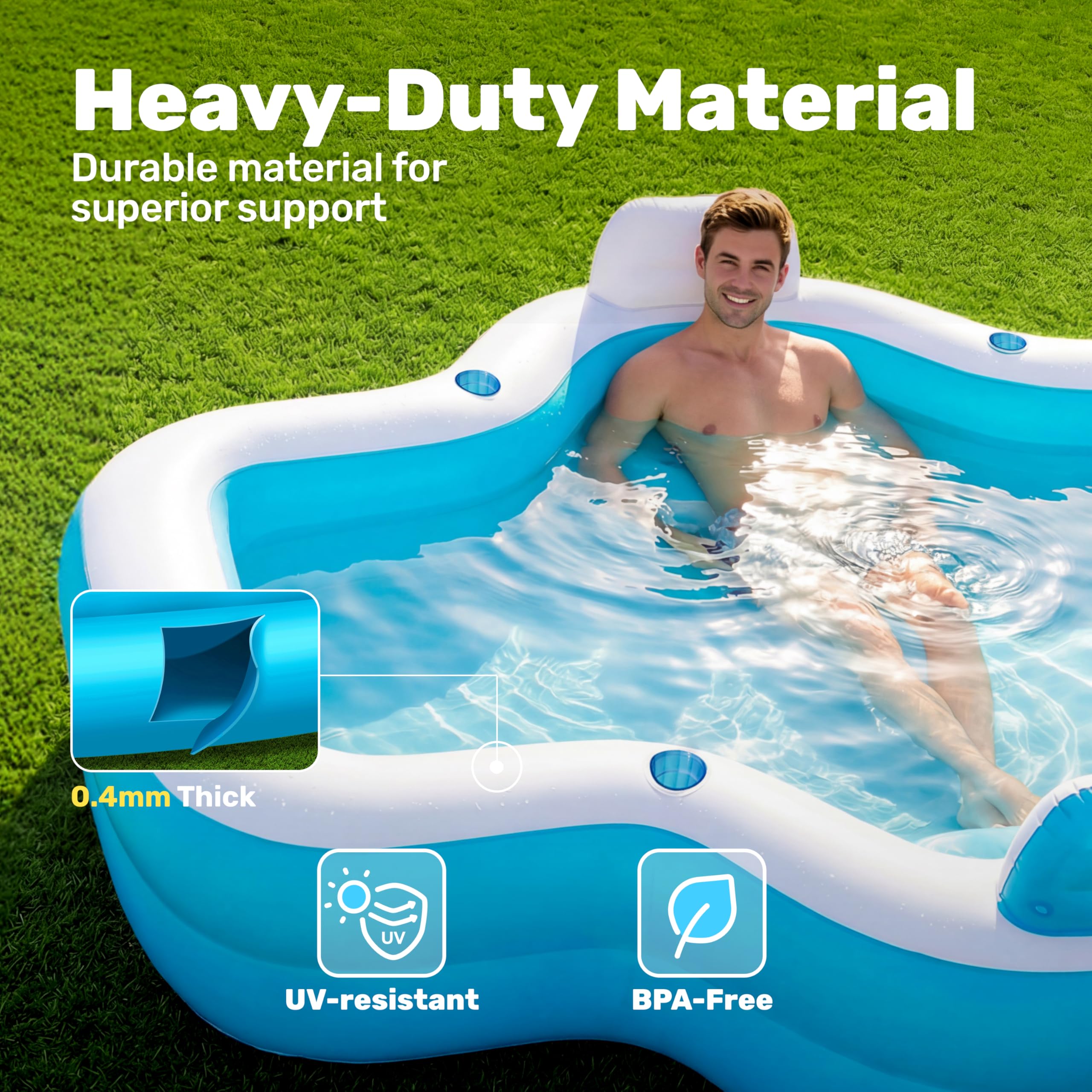 Inflatable Swimming Pool with Seats, 120" x 101" x 26"