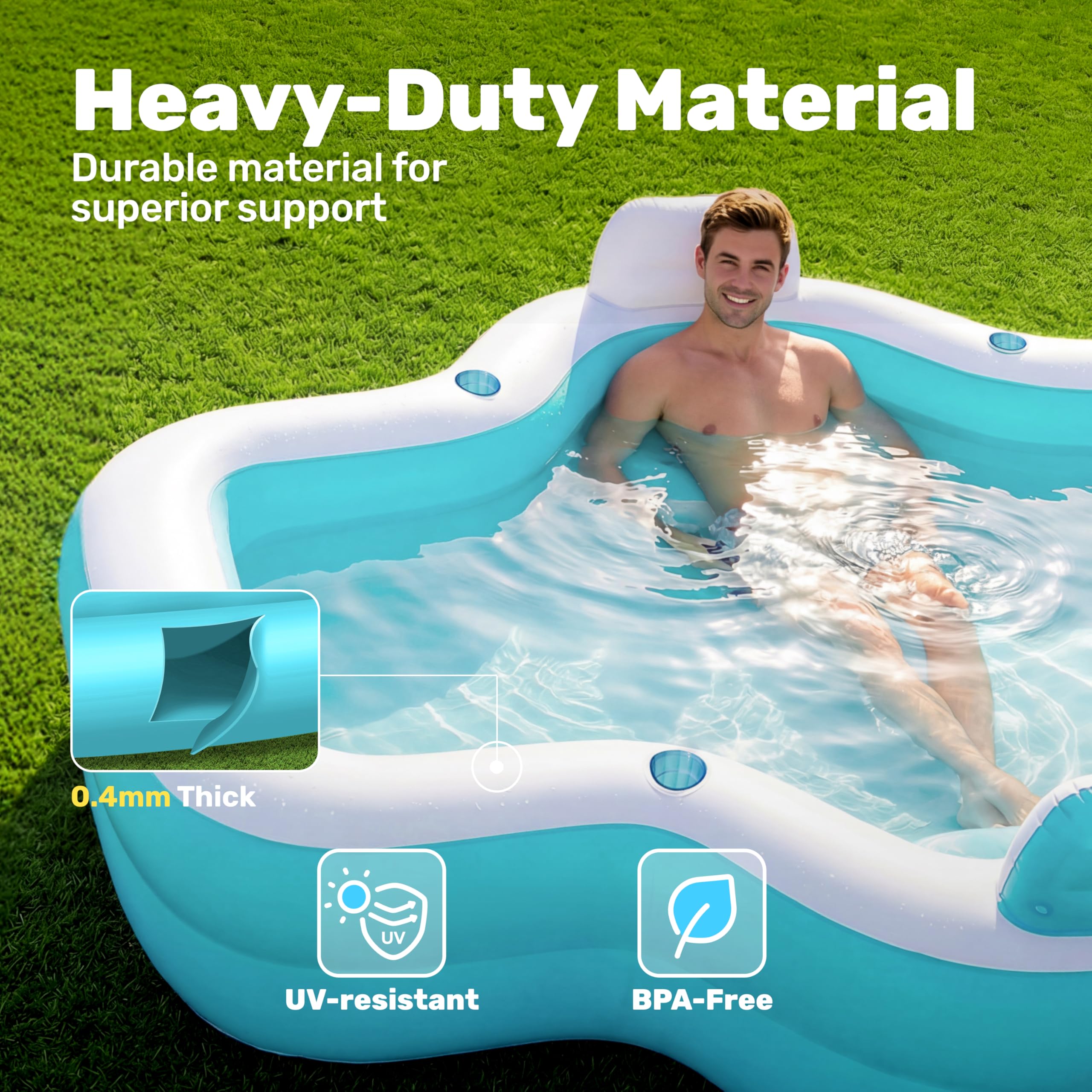 Inflatable Swimming Pool with Seats, 120" x 101" x 26"