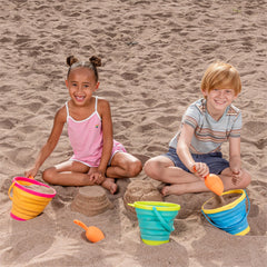 3 Packs Foldable Pail Bucket with Shovels (Bonus Mesh Bag)