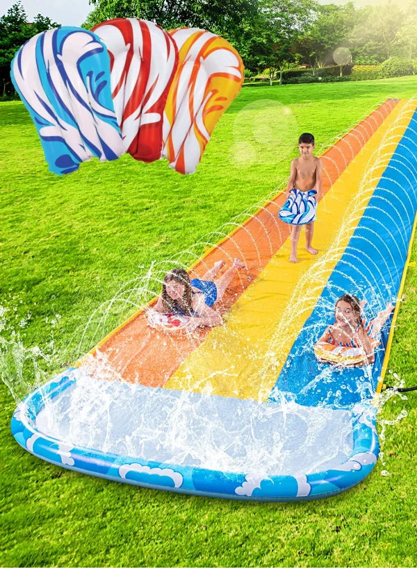 18ft/22.5ft Triple Lanes Water Slide and 3 Bodyboards