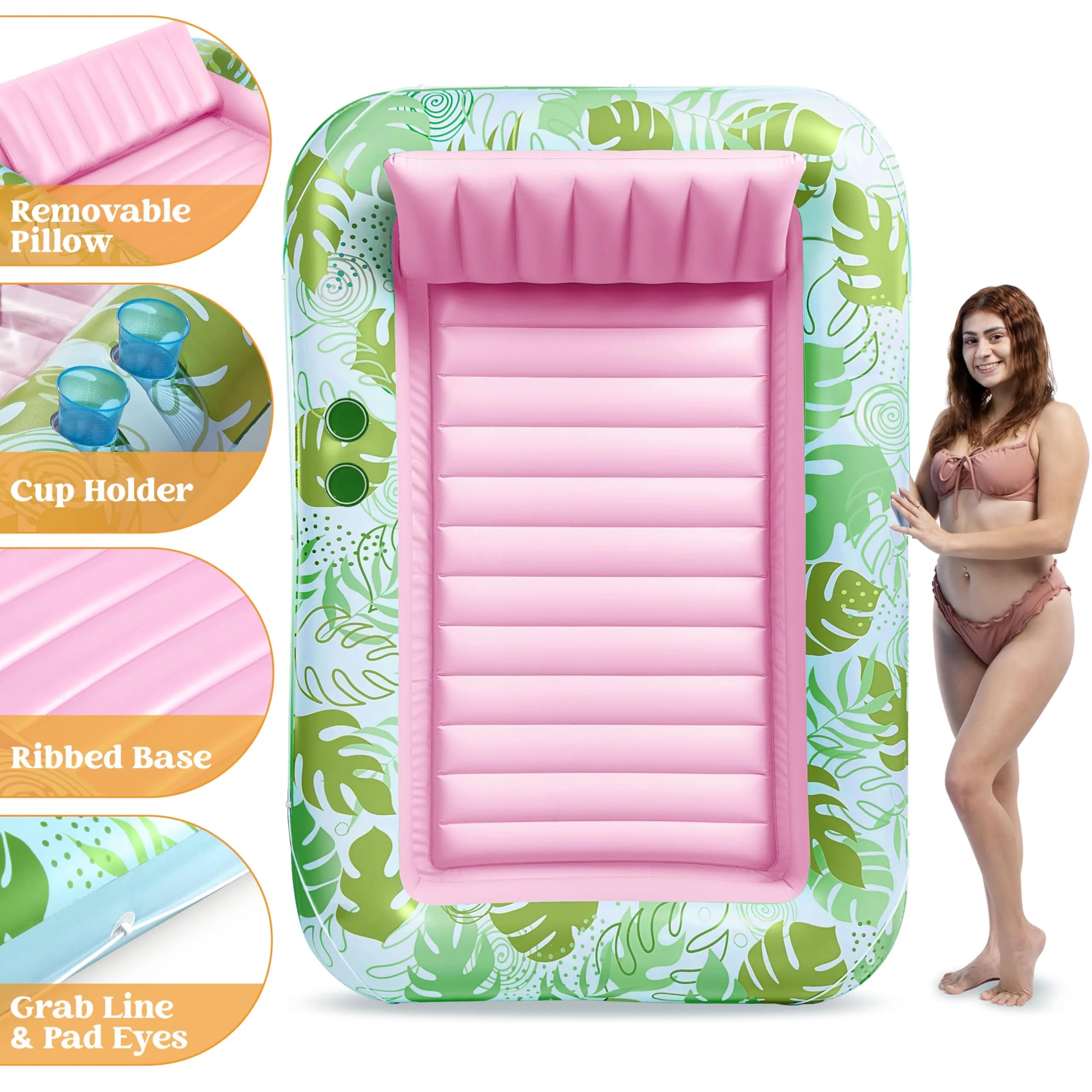SLOOSH Inflatable Tanning Pool Lounger Float for Adults, Cyan Pink L