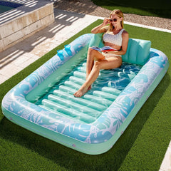 SLOOSH Inflatable Tanning Pool Lounger Float for Adults, Cyan White XL