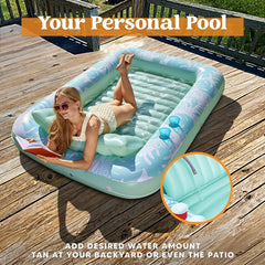 SLOOSH Inflatable Tanning Pool Lounger Float for Adults, Cyan White XL