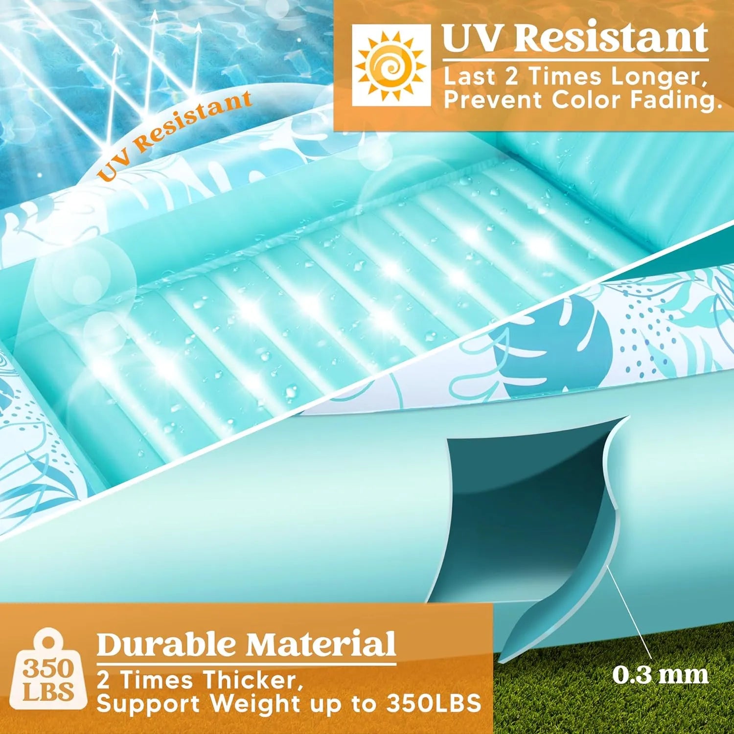SLOOSH Inflatable Tanning Pool Lounger Float for Adults, Cyan White XL