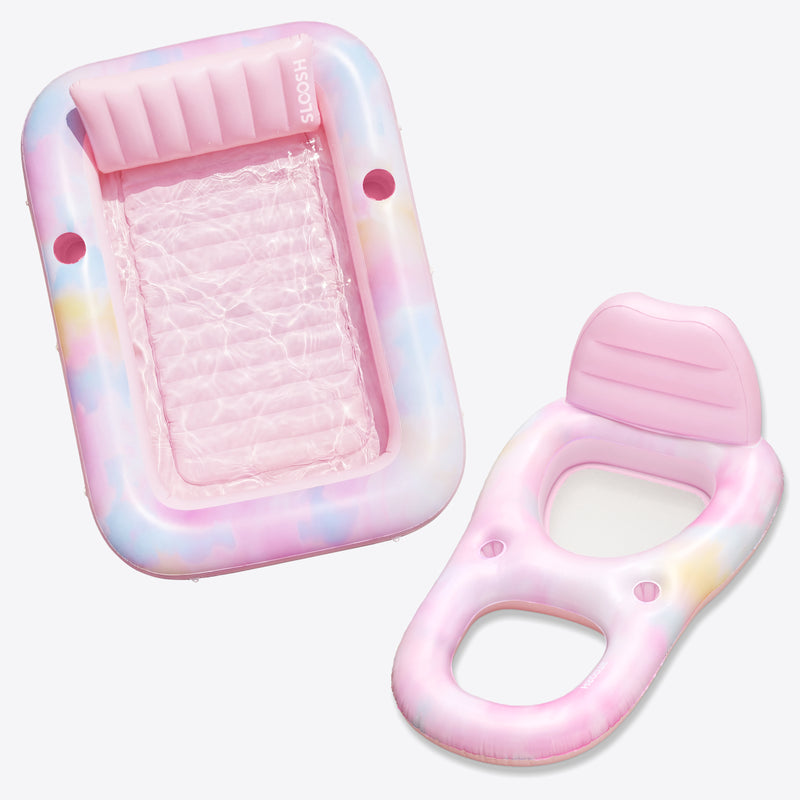 SLOOSH Pink Tie-dye Tanning Pool with Lounger High-picked Bundle
