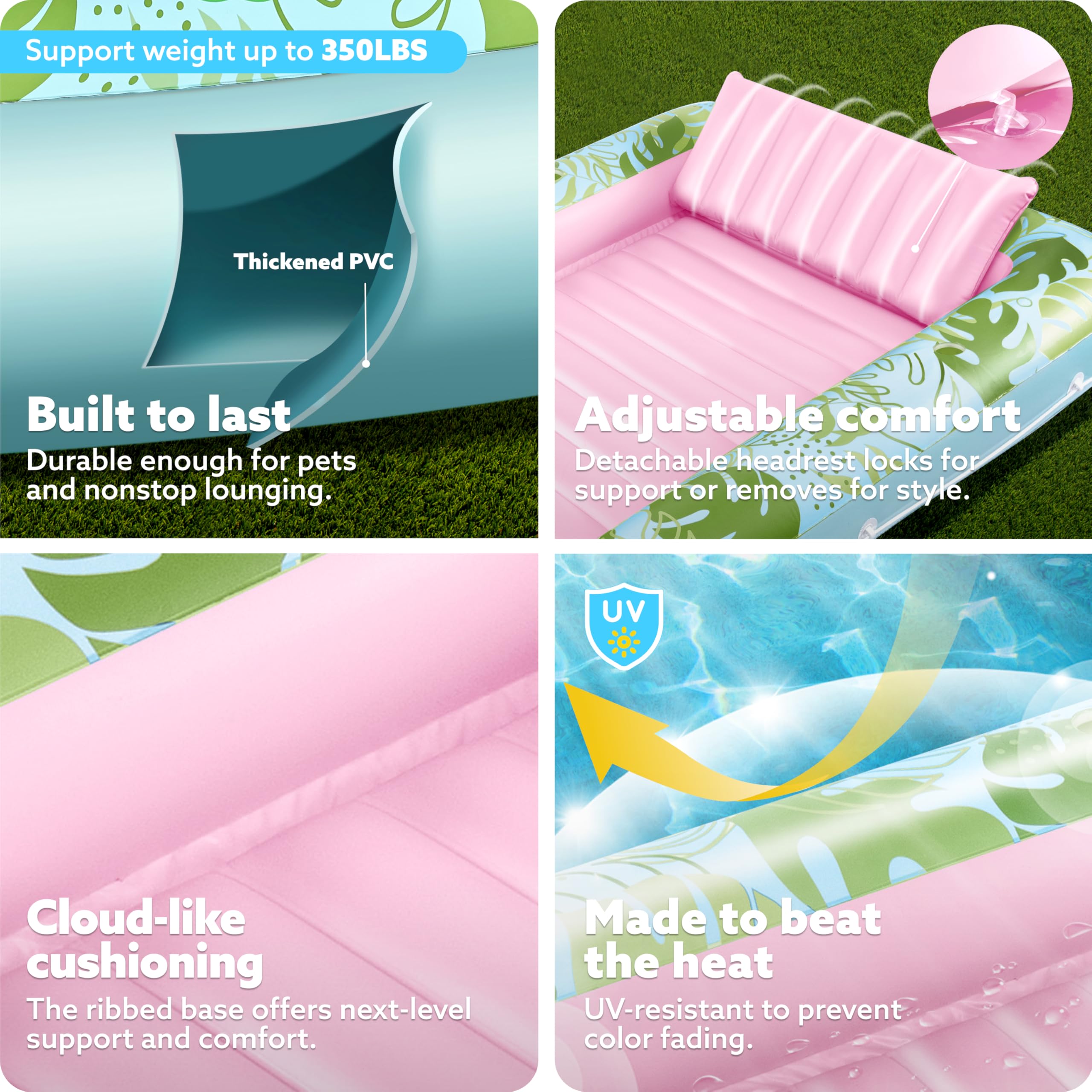 SLOOSH Inflatable Tanning Pool Lounger Float, 85" x 57" Cyan Pink XL