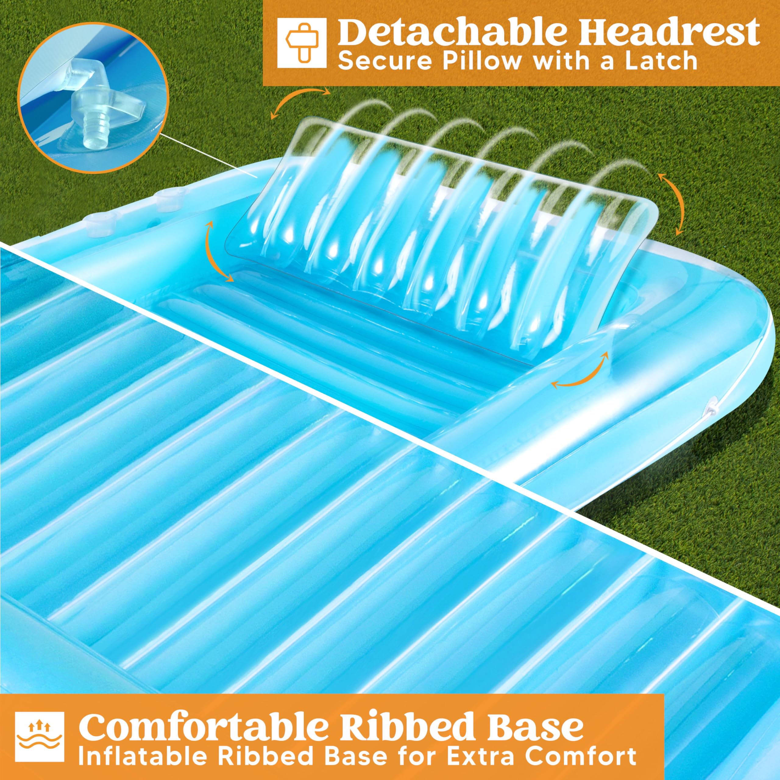 SLOOSH Inflatable Tanning Pool Lounger Float,  70" x 46", Blue-L