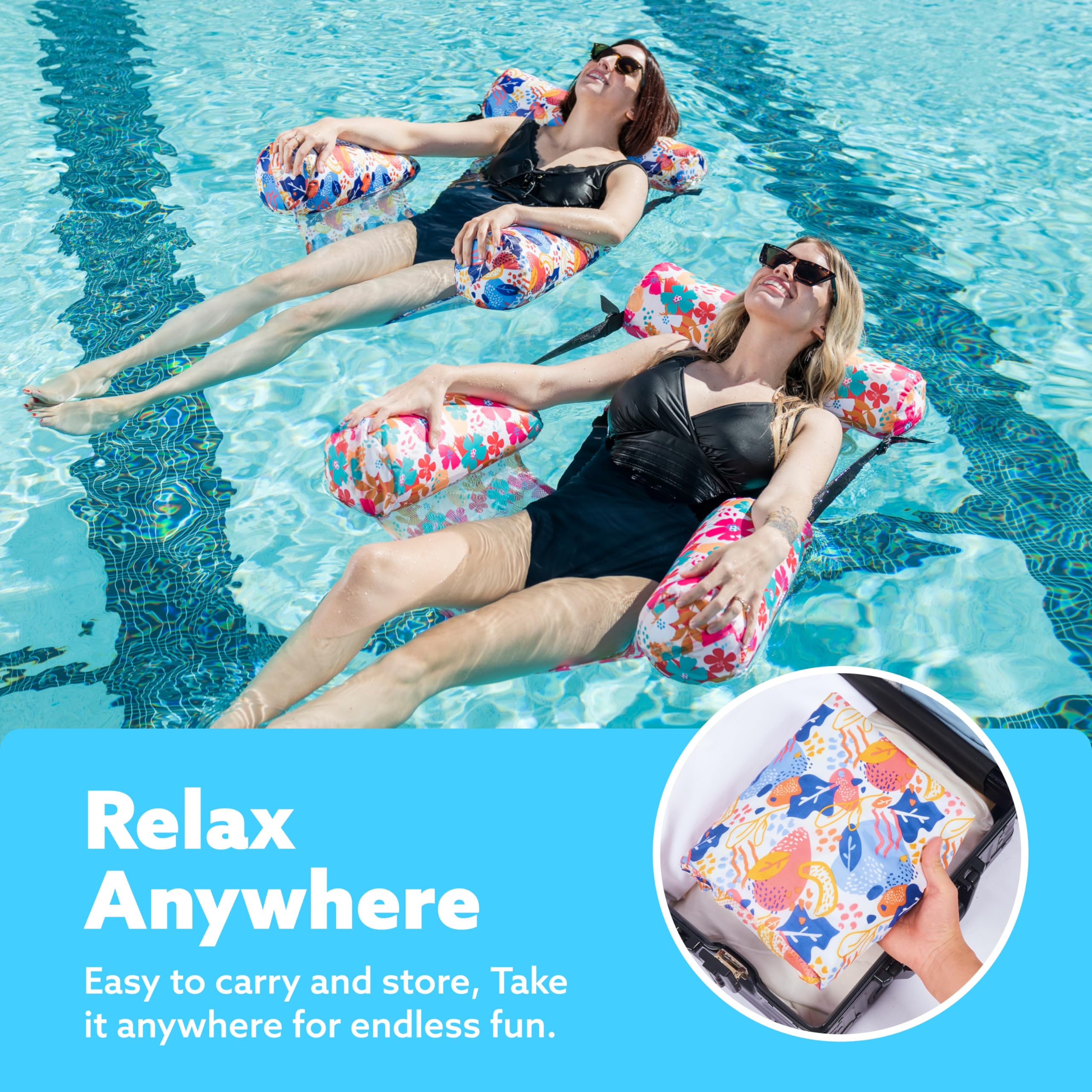 Inflatable Pool Floats Adult - 2 Packs Floating Lounge Chairs, Tropical Flowers