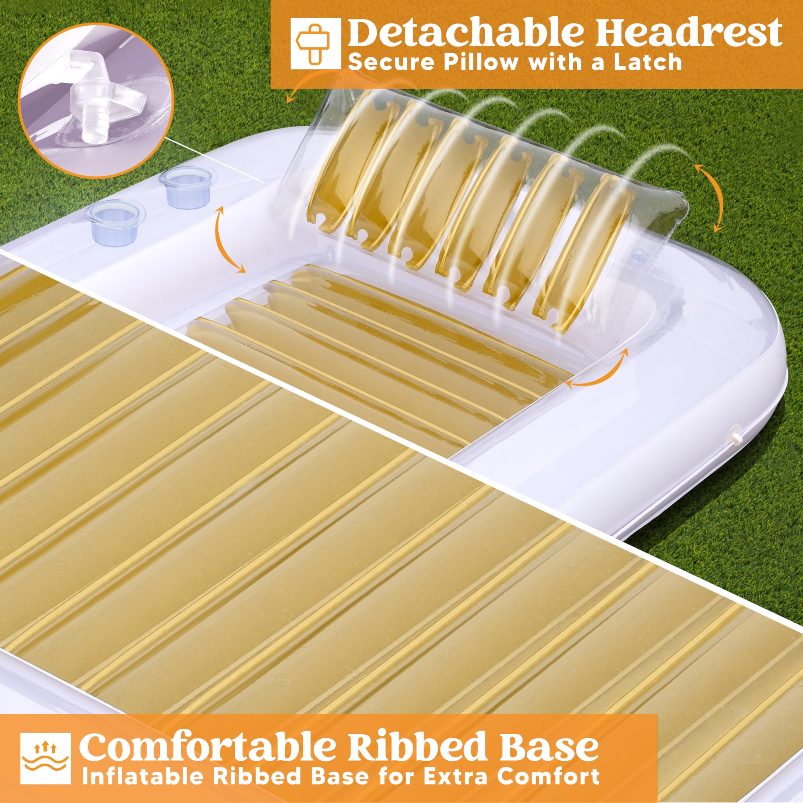 SLOOSH Inflatable Tanning Pool Lounger Float, 85" x 57", Golden White-XL
