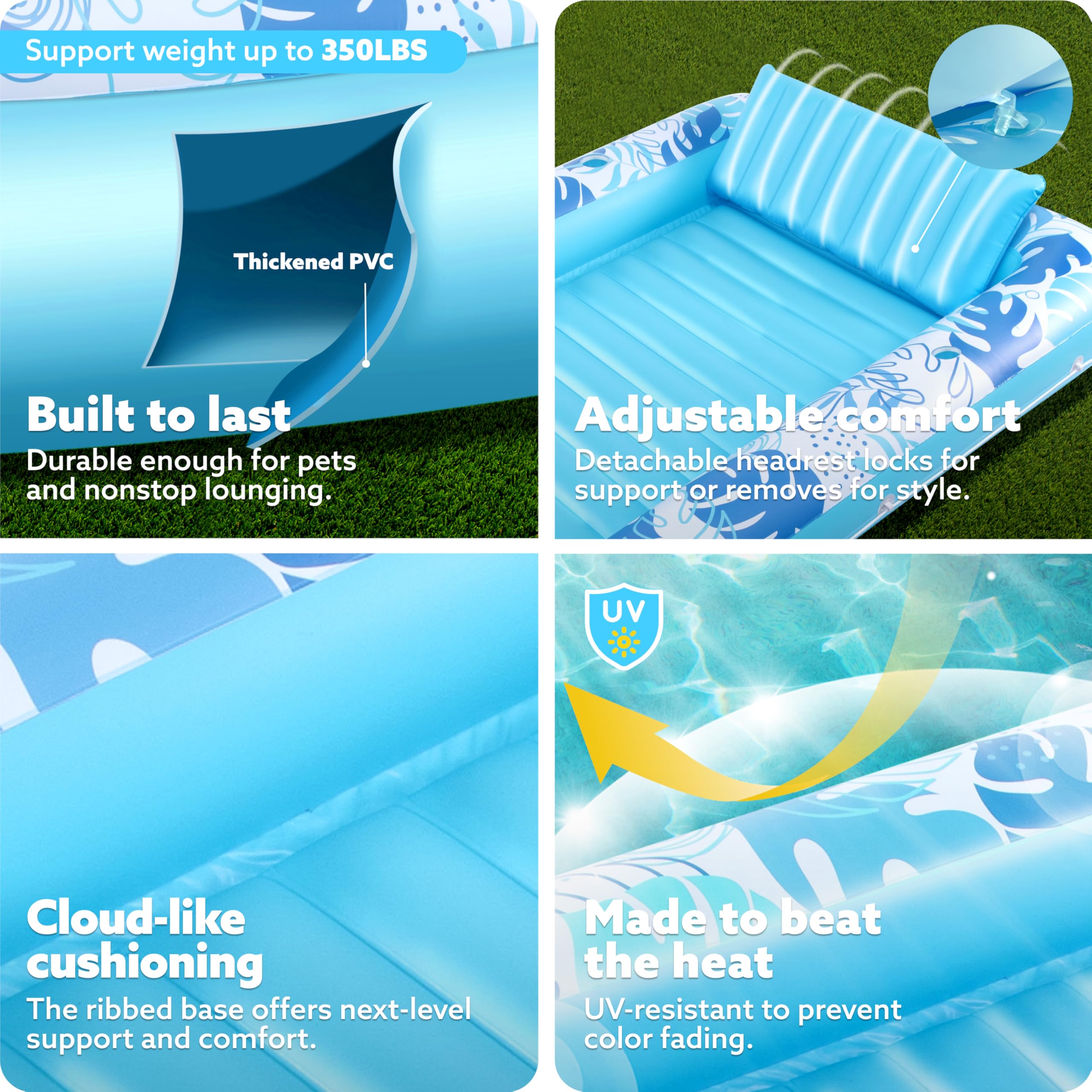 SLOOSH Inflatable Tanning Pool Lounger Float for Adults, Blue-XL