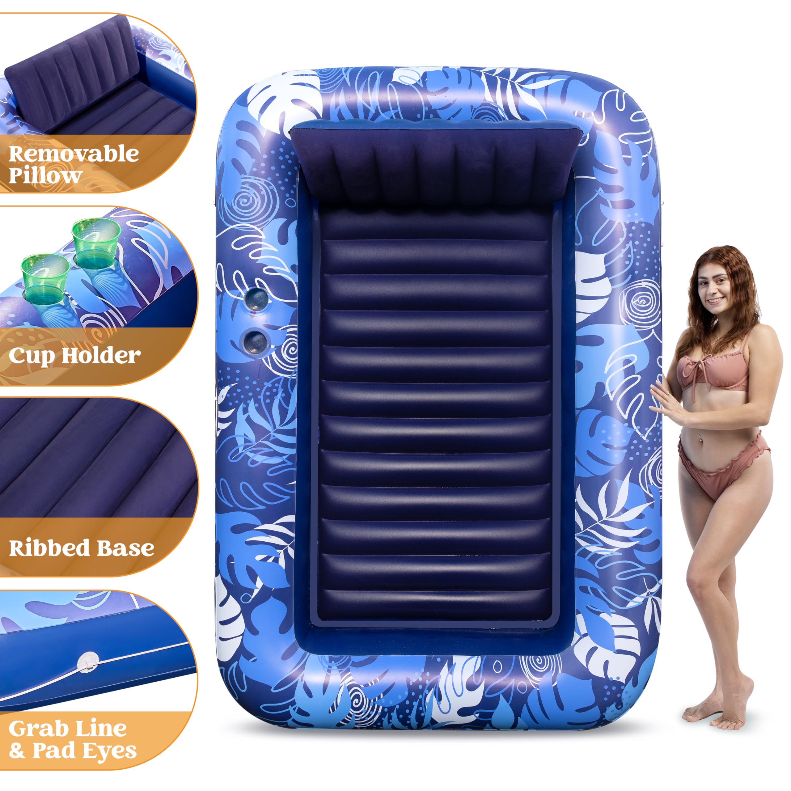 SLOOSH Inflatable Tanning Pool Lounger Float for Adults, 85""x57" Dark Blue-XL