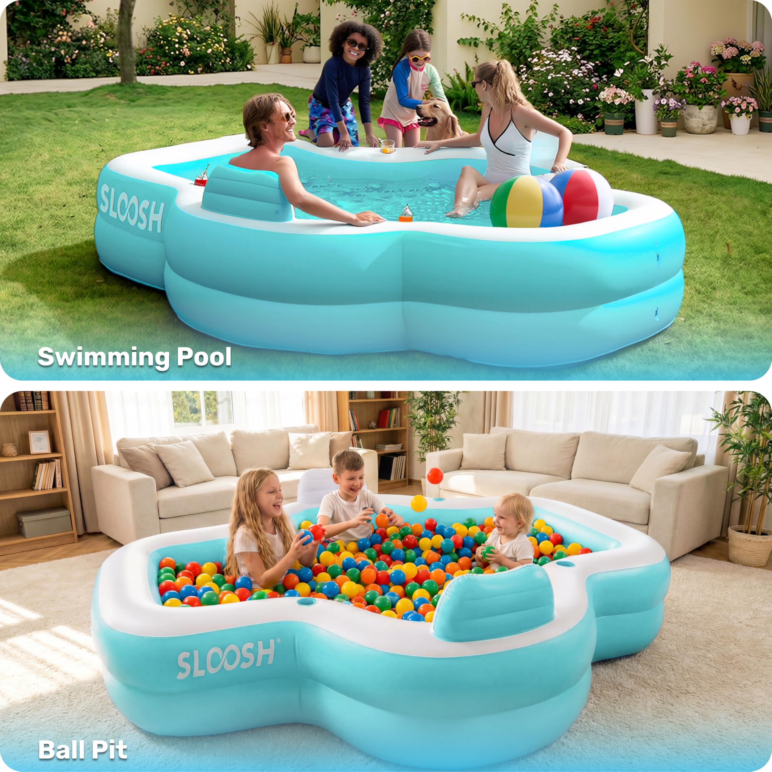Inflatable Swimming Pool with Seats, 120" x 101" x 26"