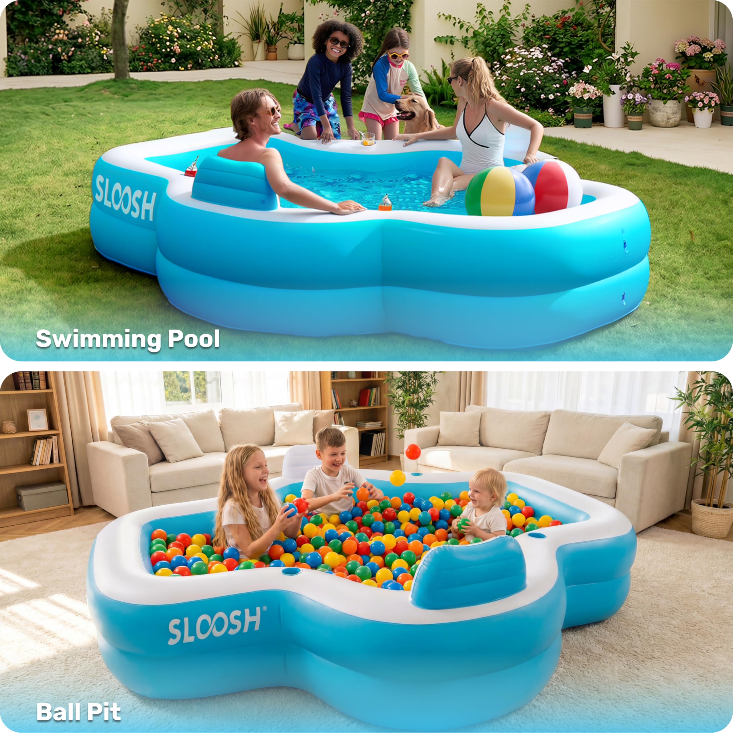 Inflatable Swimming Pool with Seats, 120" x 101" x 26"