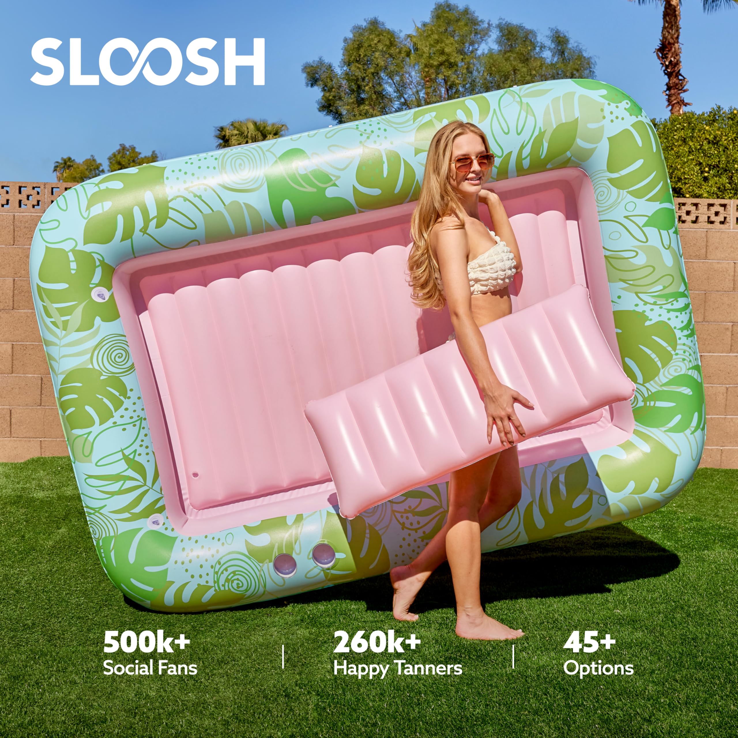 SLOOSH Inflatable Tanning Pool Lounger Float, 85" x 57" Cyan Pink XL
