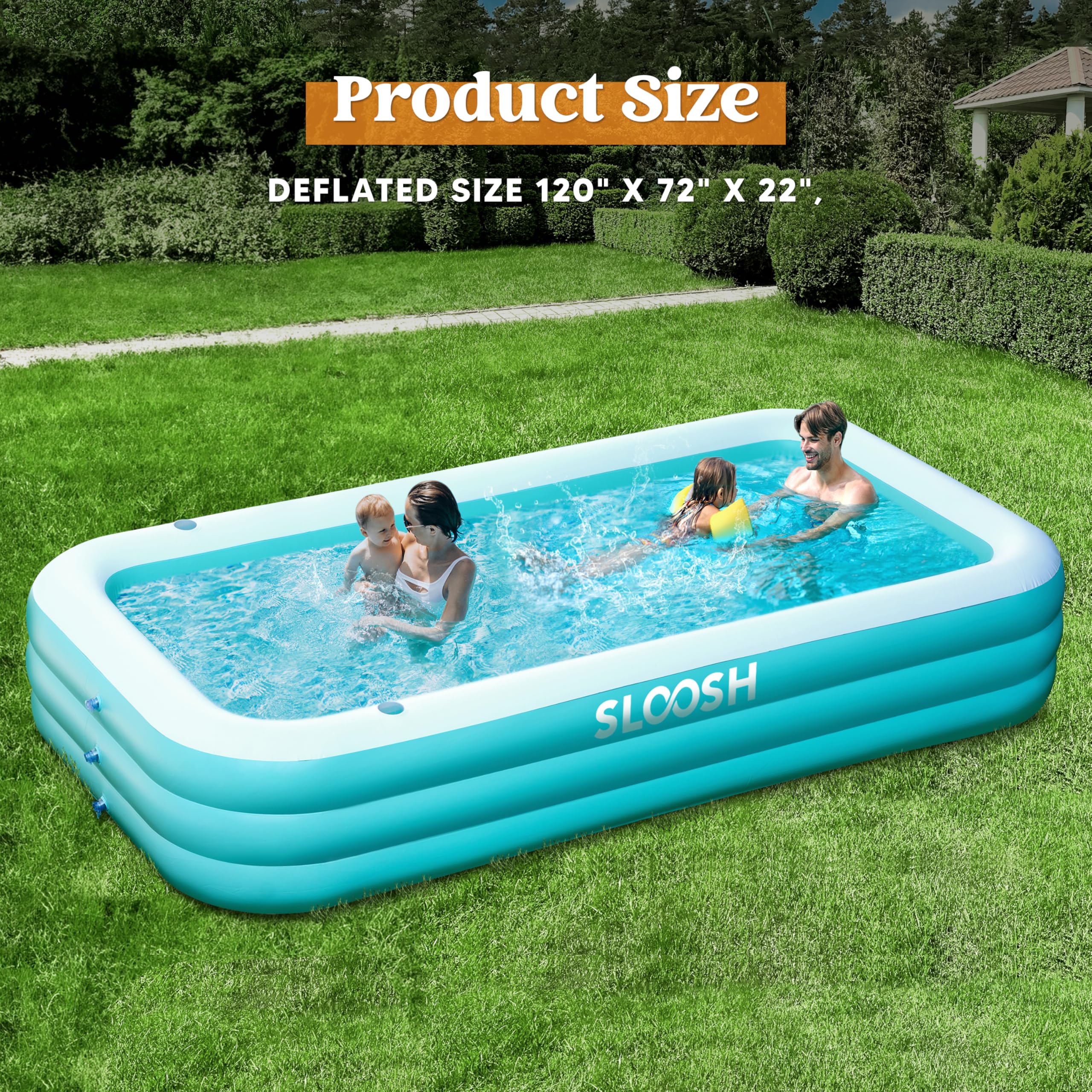 Inflatable Swimming Pool with Seats 120" x 72" x 22"