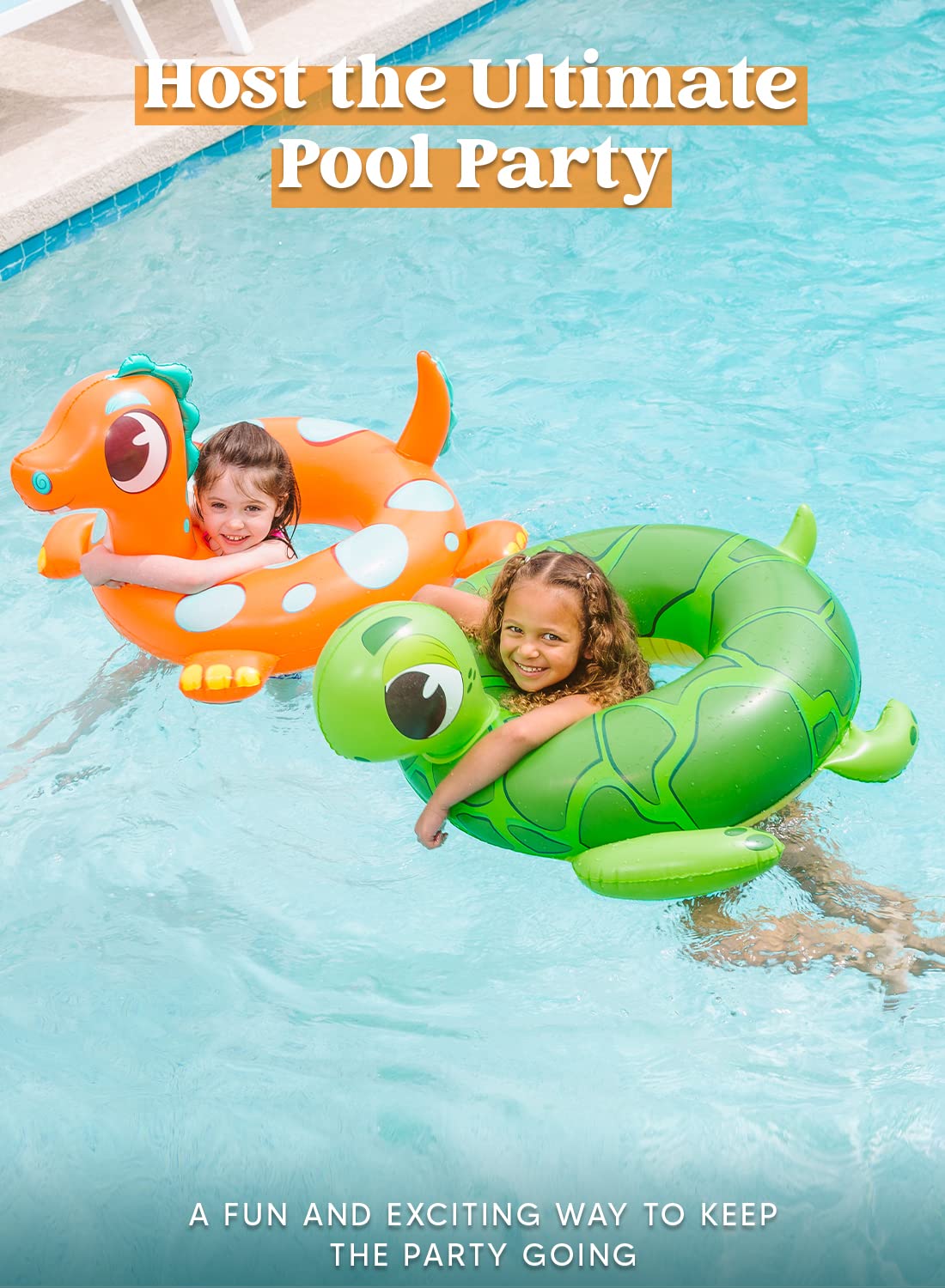 SLOOSH-3 Pcs Donuts with Glitters Pool Floats / Dinosaur & Sea Turtle & Dolphin Pool Rings