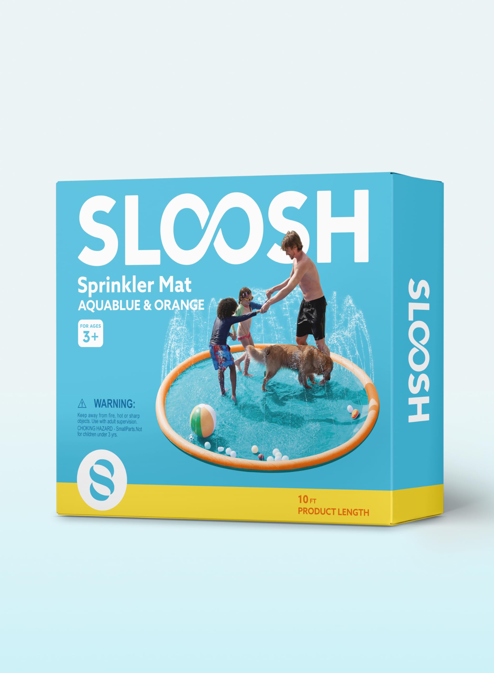 SLOOSH Non-Slip Splash Pad Sprinkler, 10ft, Orange&Blue