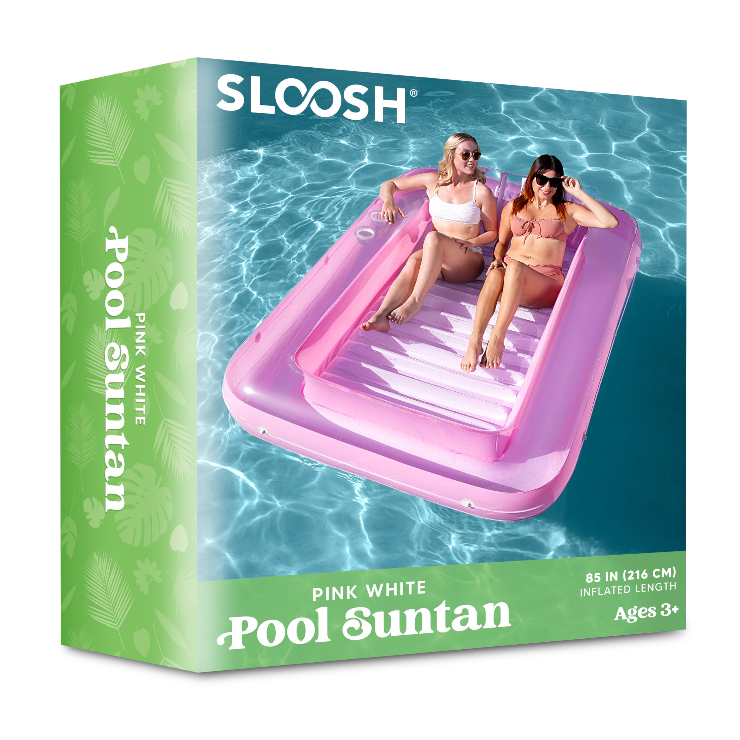 SLOOSH Inflatable Tanning Pool Lounger Float, 85" x 57", White Pink-XL
