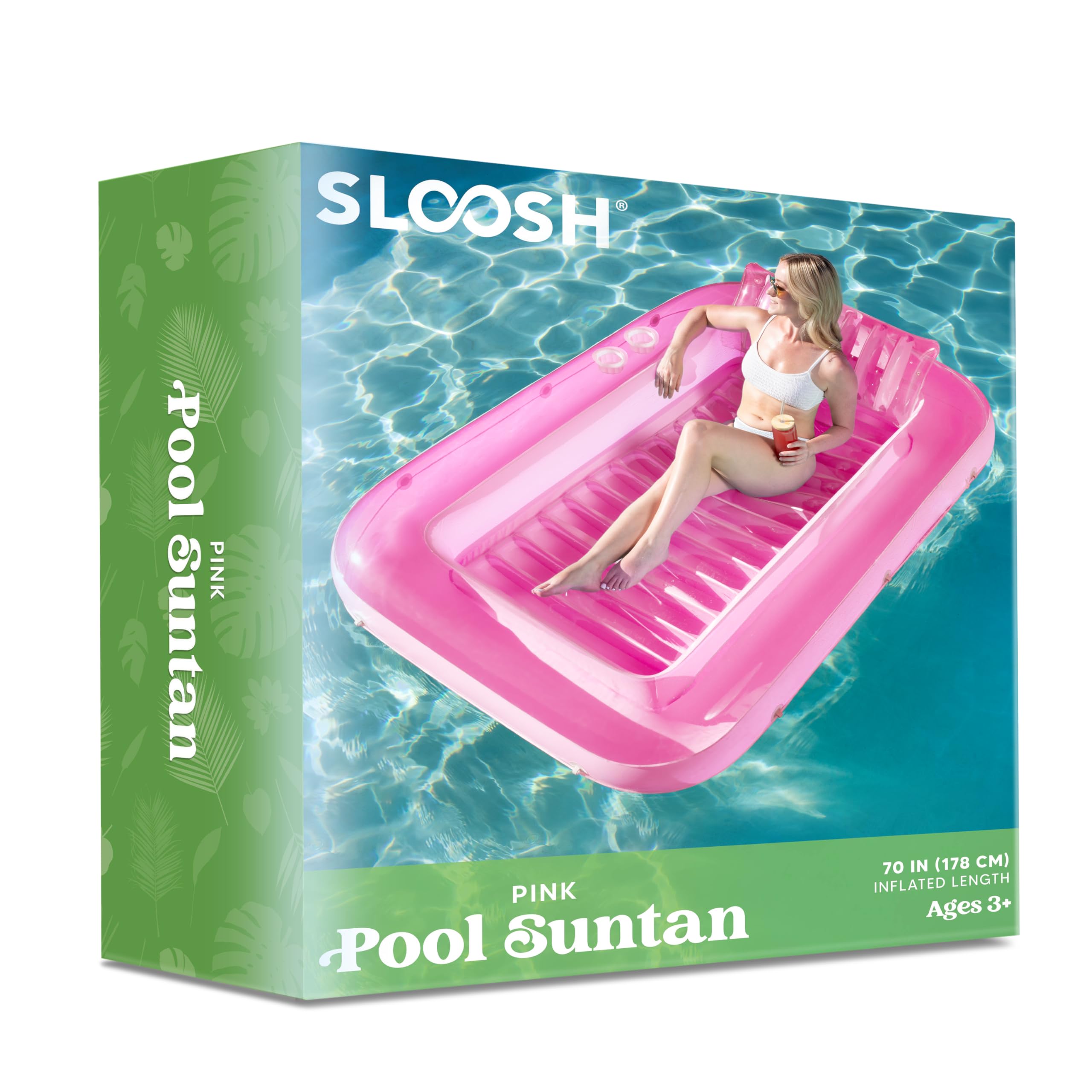 SLOOSH Inflatable Tanning Pool Lounger Float,  70" x 46", Pink-L