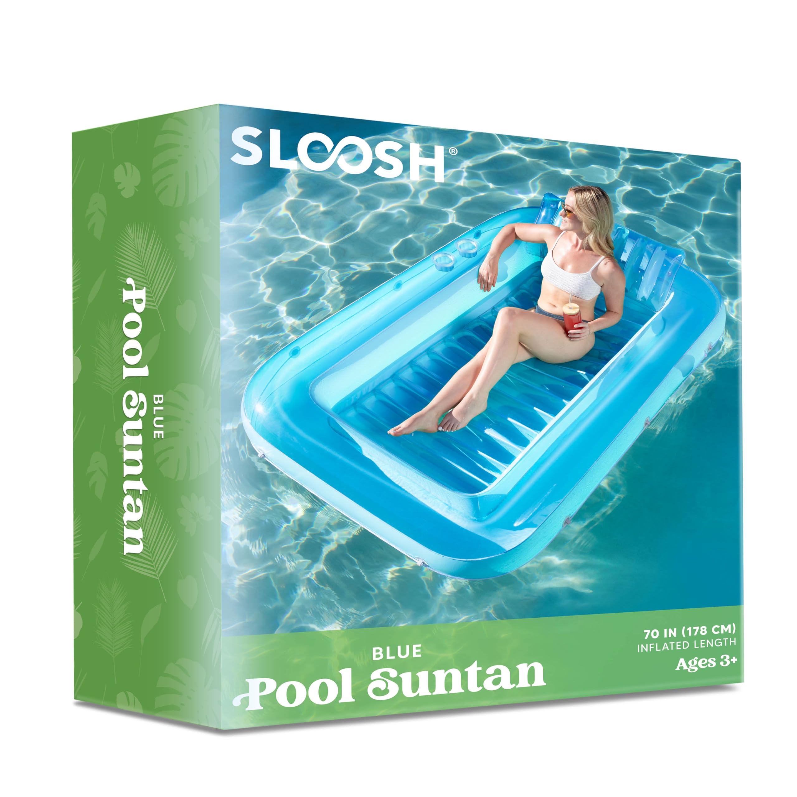 SLOOSH Inflatable Tanning Pool Lounger Float,  70" x 46", Blue-L