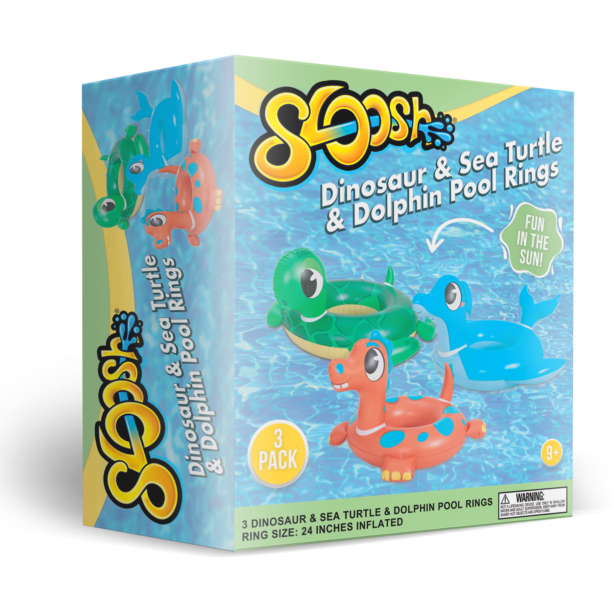 SLOOSH-3 Pcs Donuts with Glitters Pool Floats / Dinosaur & Sea Turtle & Dolphin Pool Rings