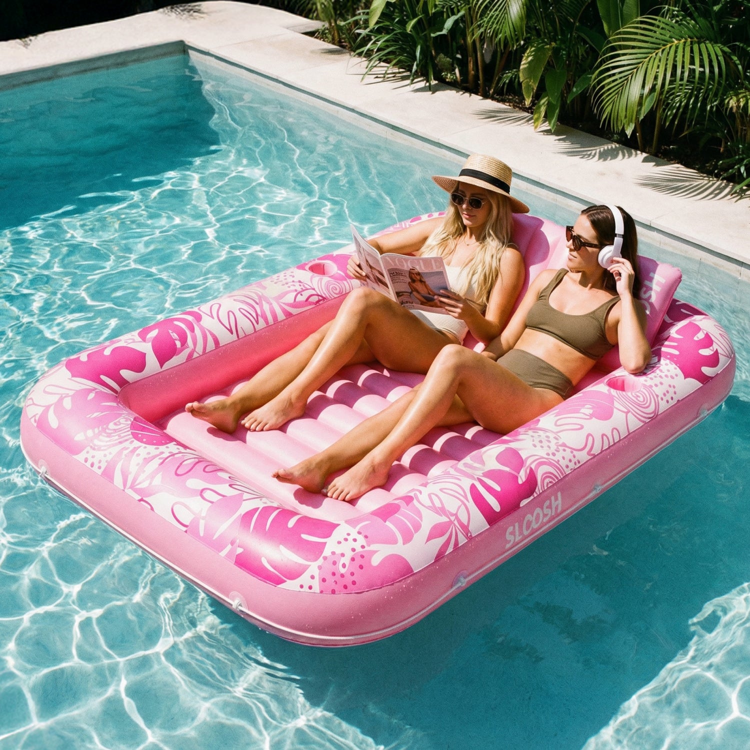 SLOOSH Inflatable Tanning Pool Lounger Float, Pink-XL, 85" x 57"