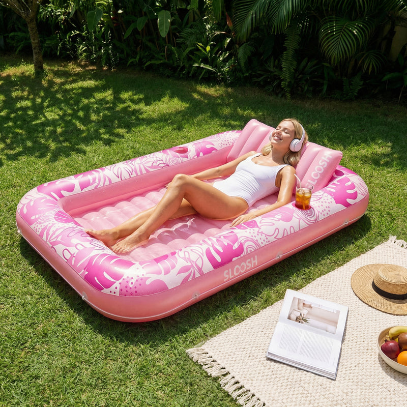 SLOOSH Inflatable Tanning Pool Lounger Float, Pink-L, 70