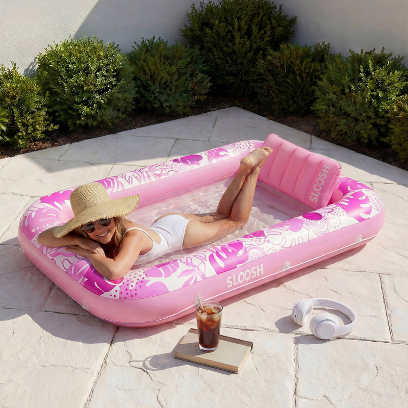 SLOOSH Inflatable Tanning Pool Lounger Float, Pink-L, 70